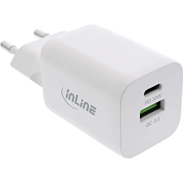 InLine USB C & USB A Netzteil 33W, Schnellladegerät mit Power Delivery & Quick Charge, weiß, 31508D