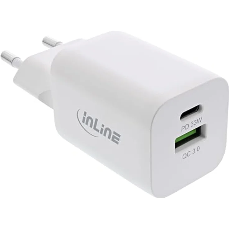 InLine USB C & USB A Netzteil 33W, Schnellladegerät mit Power Delivery & Quick Charge, weiß, 31508D – Bild 1