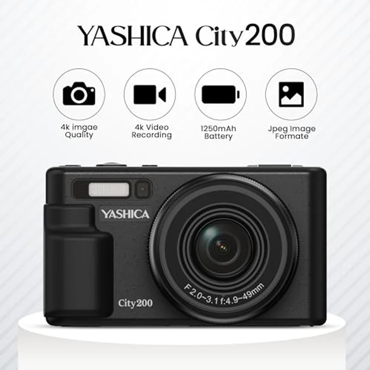 Yashica City 200, Kompaktkamera mit 13-72 MP und 5K Videoaufnahme, schwarz – Bild 2