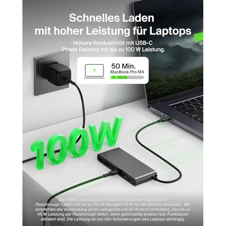 Belkin Connect 8-in-1 USB C Hub, 4K bei 60 Hz, 100 W PD, 10 Gbit/s Datentransfer, 2,5-Gbit/s Ethernet – Grau – Bild 4