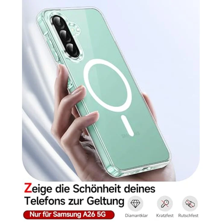 LeYi Nie Vergilbung HD Klar Hülle für Samsung Galaxy A26 4G/5G, MagSafe kompatibel, militärischer Schutz, stoßfest, transparent, inkl. 2x Panzerglas – Bild 2