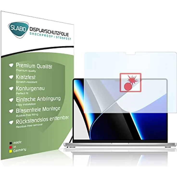 2x Slabo Panzerschutzfolie für MacBook Pro 16-'-' (2021) KLAR -'-'Shockproof-'-' Displayfolie Schutzfolie Folie