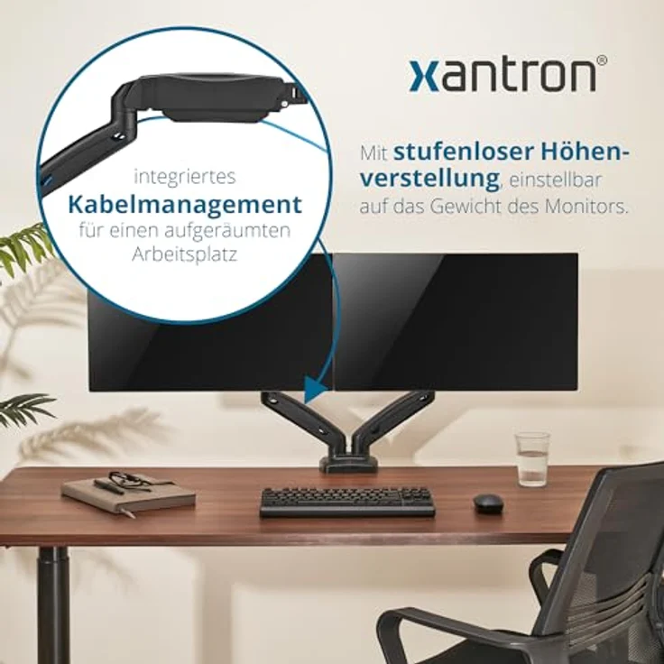 Xantron ECO-MA-2D, Dual Monitorhalterung höhenverstellbar für 17-32 Zoll Monitore, individuell einstellbare Arme für optimale Ergonomie – Bild 5
