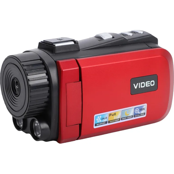 KKmoon 1080P 24MP Videokamera Camcorder mit 3,0 Zoll drehbarem Bildschirm, 18-fach Digitalzoom und Kompass, Rot