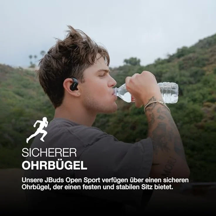 JLab Open Sport Kopfhörer - Kabellose Open-Ear Sportkopfhörer mit Ohrbügeln, 26 Stunden Laufzeit, IP55 Schweißresistent, Bluetooth Multipoint, Schwarz – Bild 5