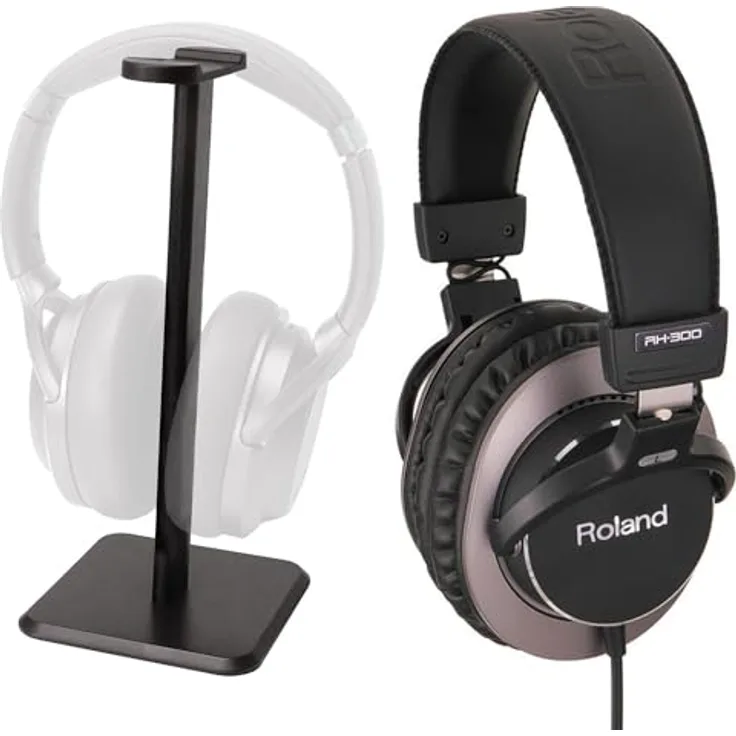 Roland RH-300 geschlossener Studio-Kopfhörer + keepdrum MA210 Tisch-Stativ Ständer