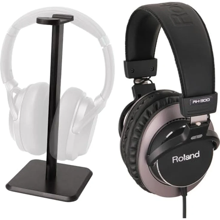Roland RH-300 geschlossener Studio-Kopfhörer + keepdrum MA210 Tisch-Stativ Ständer – Bild 1