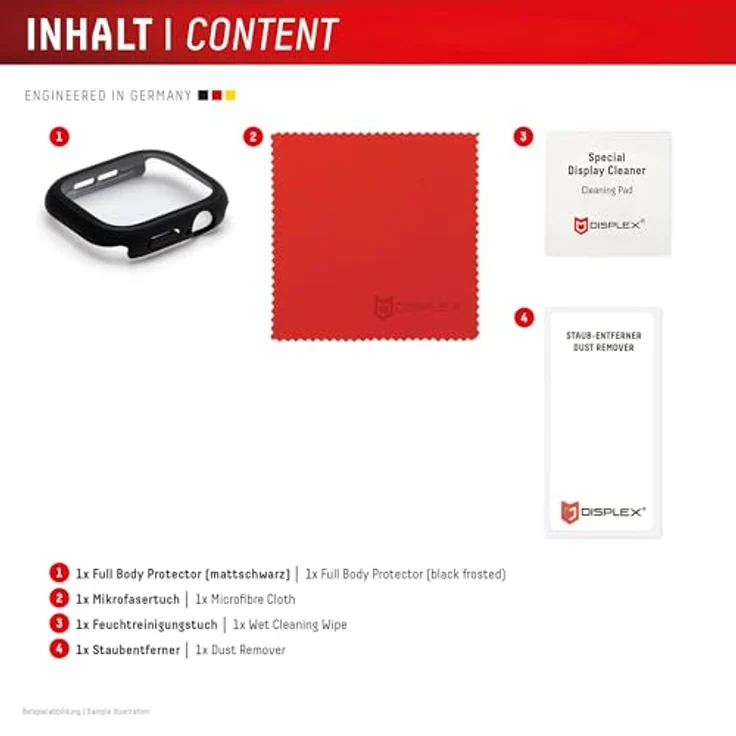 Displex 10H Panzerglas für Apple Watch 9/8/7 (45mm), Full Body Schutz, IP68 Wasserdicht, matt-schwarz, Snap-On Montage, Premium Rundum Displayschutz – Bild 4