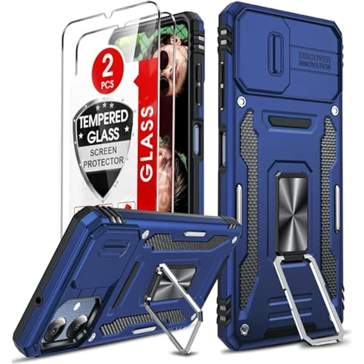 LeYi Kamera Schutz Handyhülle für Samsung Galaxy A06, Militärschutz mit Ringhalterung und 2 Hartglas Schutzglas, Blau – Bild 1