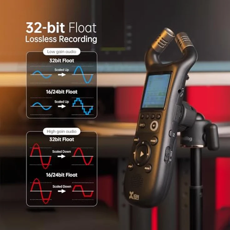 Xvive XV1-R Digitaler Handheld-Recorder mit integrierten Mikrofonen, WAV-Aufnahme Mono/Stereo, 12h Akkulaufzeit, 1,7-Zoll-LCD-Display, 32GB SD-Karte, USB-C, schwarz – Bild 2