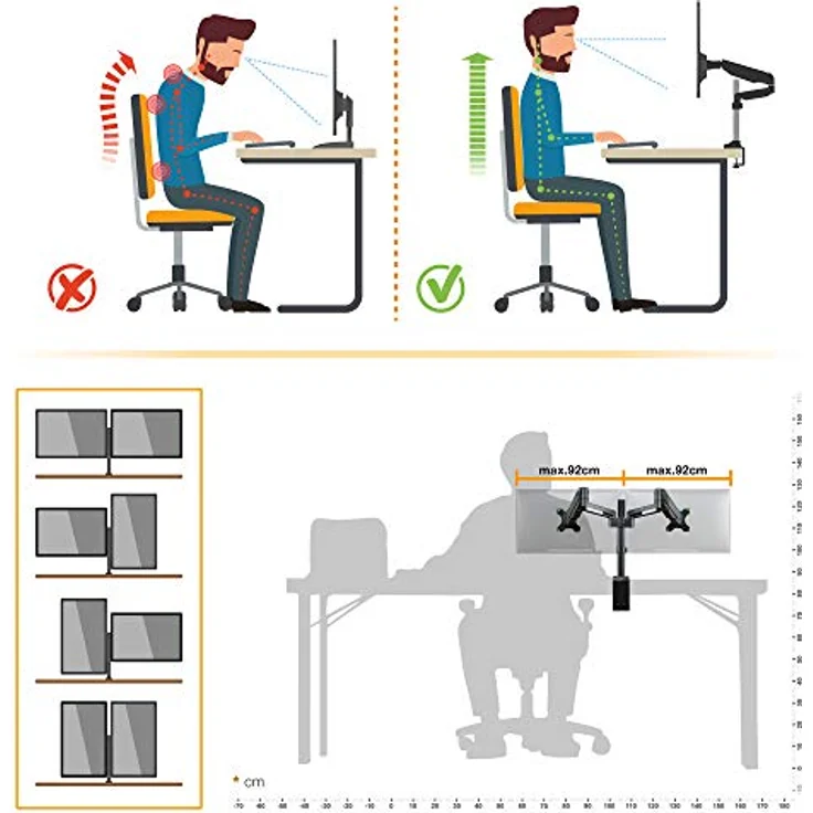 RICOO Monitor Halterung Tisch Gasdruckfeder für 17-32 Zoll, VESA Tischhalterung, Monitorarm TS3911, Monitorhalterung 2 Monitore Arm Bildschirmhalterung Bildschirm Halter, Arme für Computermonitore – Bild 5