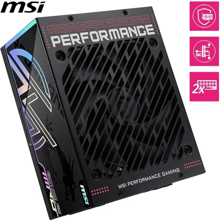 MSI MPG Ai1300TS PCIE5 PC-Netzteil, 1300 W, 80 Plus Titanium, ATX 3.1, kompatibel mit PCIe 5.1, zwei native 12V-2x6 Anschlüsse, geflochtene Kabel – Bild 2