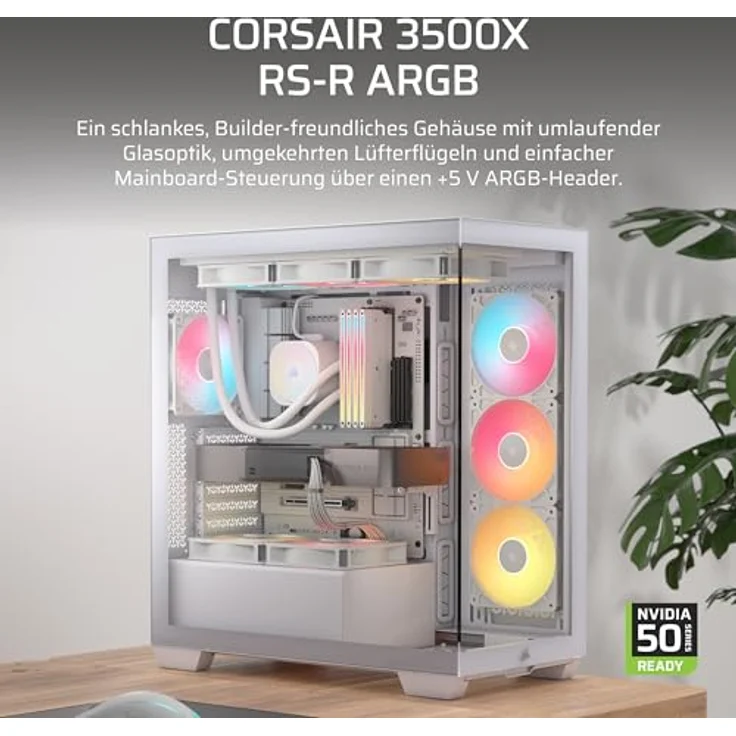 Corsair 3500X RS-R ARGB Mid-Tower-PC-Gehäuse, 3 vorinstallierte RS120-R ARGB-Lüfter, Platz für bis zu 10 Lüfter, kompatibel mit Motherboards mit rückseitigem Anschluss, Weiß – Bild 2