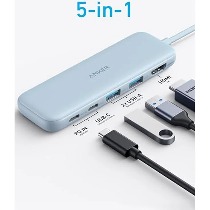 Anker USB C Hub, 332 USB-C Hub (5-in-1) mit 4K HDMI Display, 5Gbps Datenanschluss und 2 USB-A Ports für MacBook Pro, Air, Dell XPS, Lenovo Thinkpad, HP Laptops - Schwarz – Bild 2