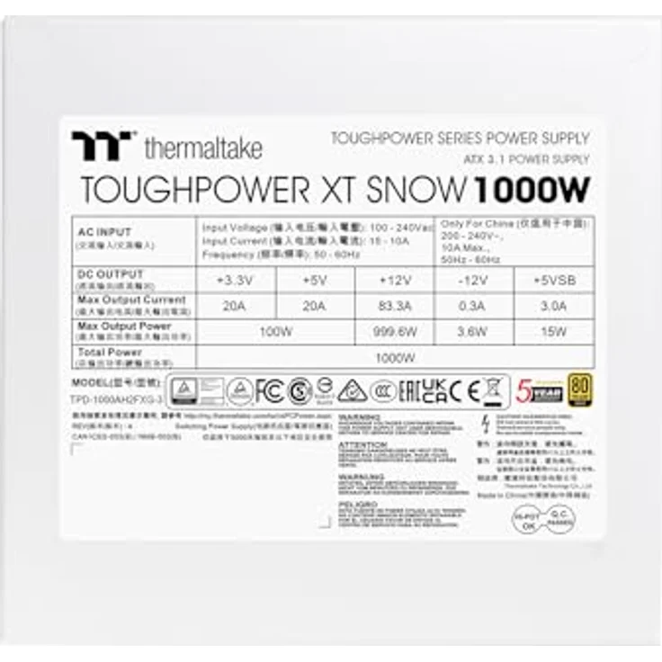 Thermaltake Toughpower XT Snow 1000W, ATX 12V Netzteil mit 80 PLUS Gold und modularen Kabeln, weiß – Bild 7