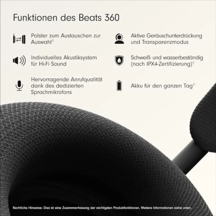 Beats 360, Over-Ear Kopfhörer mit Geräuschunterdrückung, schweiß- und wasserbeständig, schwarze Performance-Polster aus Strickgewebe – Bild 2