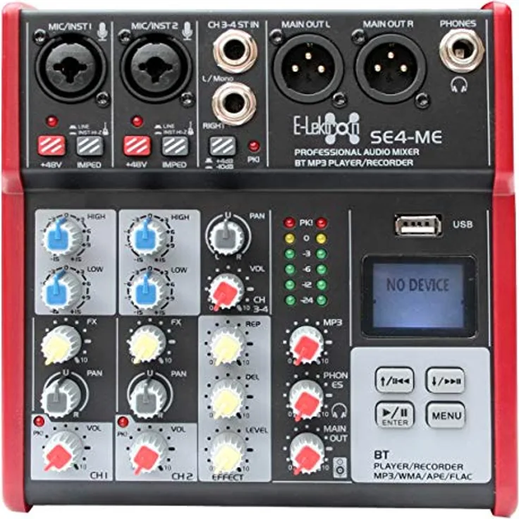 E-Lektron SE-4 Live Mischpult 2-Kanal Mixer + stereo USB/Bluetooth/Soundkarte, inkl. Phantom, Schwarz