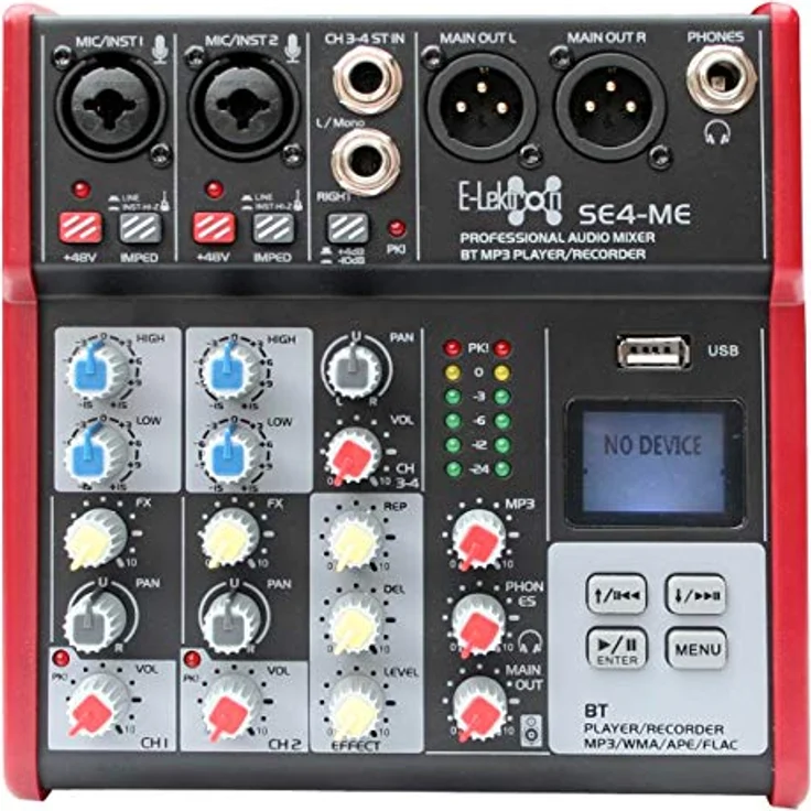 E-Lektron SE-4 Live Mischpult 2-Kanal Mixer + stereo USB/Bluetooth/Soundkarte, inkl. Phantom, Schwarz – Bild 1