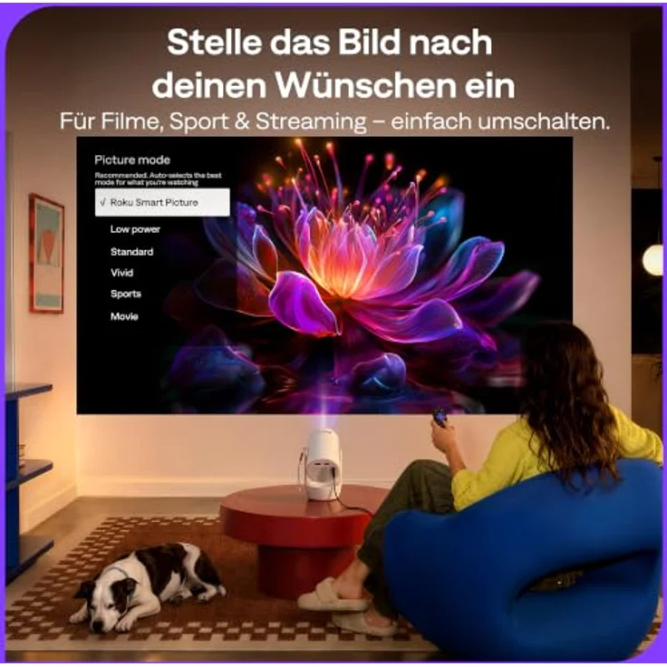 Aurzen E1R Smart Mini Beamer, tragbarer Beamer mit Roku TV, WLAN, Bluetooth, 180°-Drehung und automatischer Trapezkorrektur – Bild 4