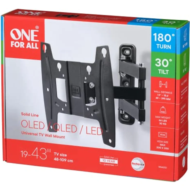 One For All WM4251 Universal TV Wall Mount Solid Turn, VESA 200 x 200, TV-Wandhalterung für Bildschirmgröße von 19 Zoll bis 43 Zoll, max. 30 kg – Bild 2