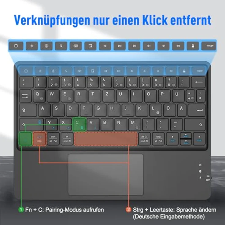 FINTIE Kabellose Bluetooth Tastatur mit Touchpad, Tablet Tastatur Deutsch Layout für iPad, Samsung Tablets, iOS, Android-Tablets, ultradünn, Schwarz – Bild 3