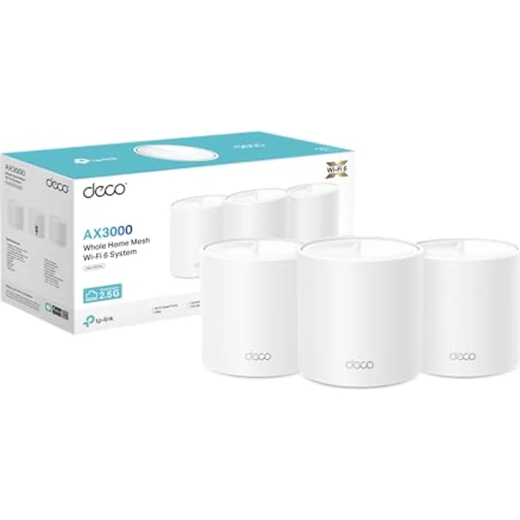 TP-Link Deco X50 Pro Mesh WLAN Set (3 Pack), Wi-Fi 6 AX3000 Dual Band Router & Repeater, 2× 2,5G Ports, empfohlen für 4-6 Schlafzimmer, inkl. Jugendschutz und WPA3 – Bild 1