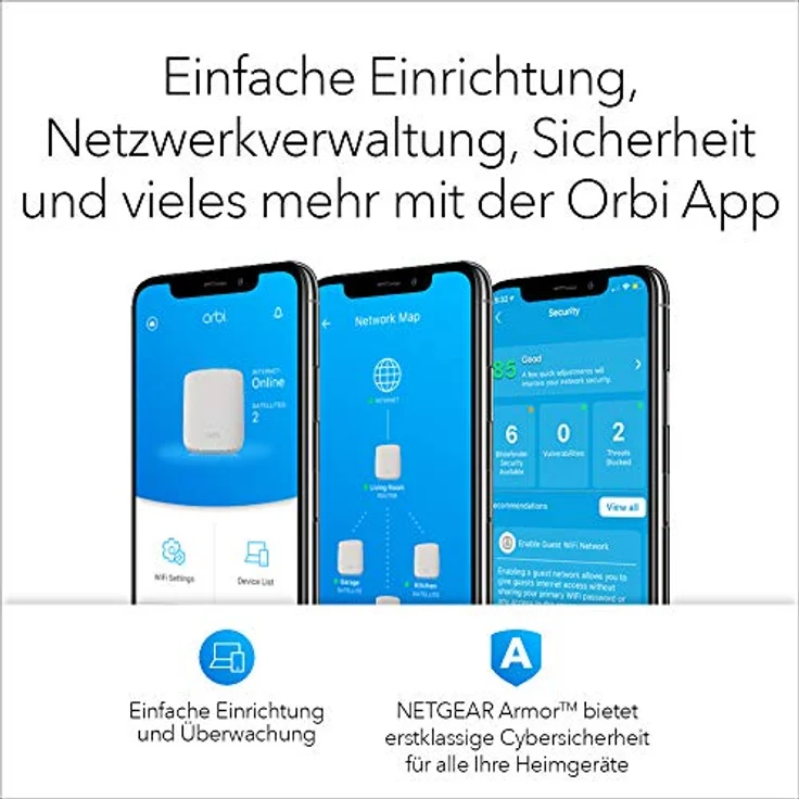 NETGEAR Orbi RBK352 - WLAN-System (Router, Extender) - bis zu 232 m² - Netz - GigE - 802.11a/b/g/n/ac/ax - Dual-Band – Bild 6