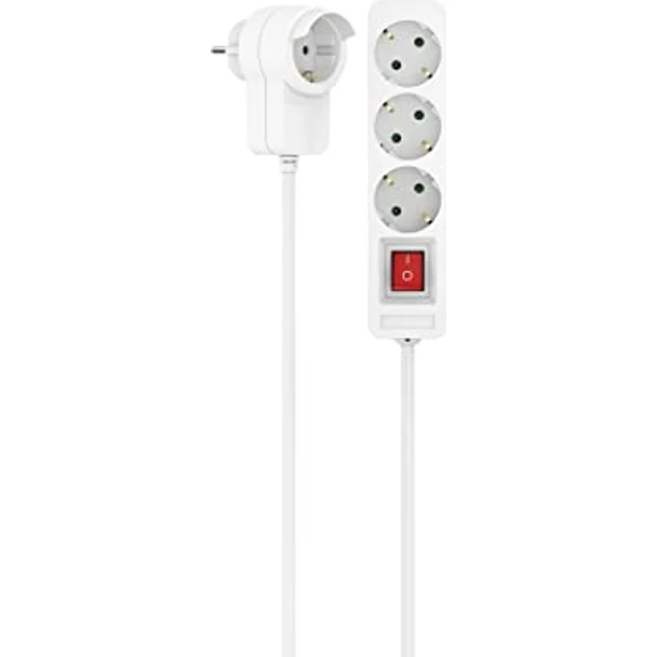 Hama Steckdosenleiste 3 fach mit integrierter Steckdose im Stecker (Mehrfachsteckdose mit Schalter, Schutzkontaktstecker für z.B. PC, TV, etc., Buchsen inkl. Berührungsschutz, 1,4 m) weiß – Bild 2