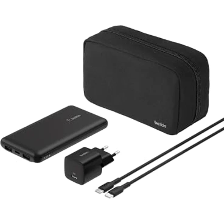 Belkin tragbares Ladegerät, 4-in-1-Power-Paket mit 20.000 mAh Power Bank, 25 W USB-C-Ladeblock, 60 W USB-C-Kabel und Reisetasche – schnelles Laden für mehrere Geräte, kompaktes Design – Bild 1