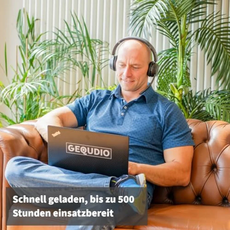 GEQUDIO GB-2 Headset Bluetooth, kabellos mit Mikrofon, passives Noise Cancelling, 2 Geräte gleichzeitig verbinden, lange Akkulaufzeit, mit Ladestation – Bild 4