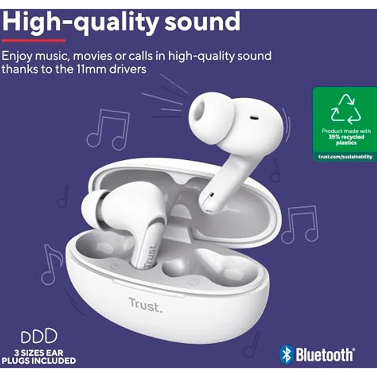 Trust YAVI BT ENC EARBUDS WHITE, Kabellose Bluetooth-Ohrstöpsel mit Geräuschunterdrückung, Weiss – Bild 2