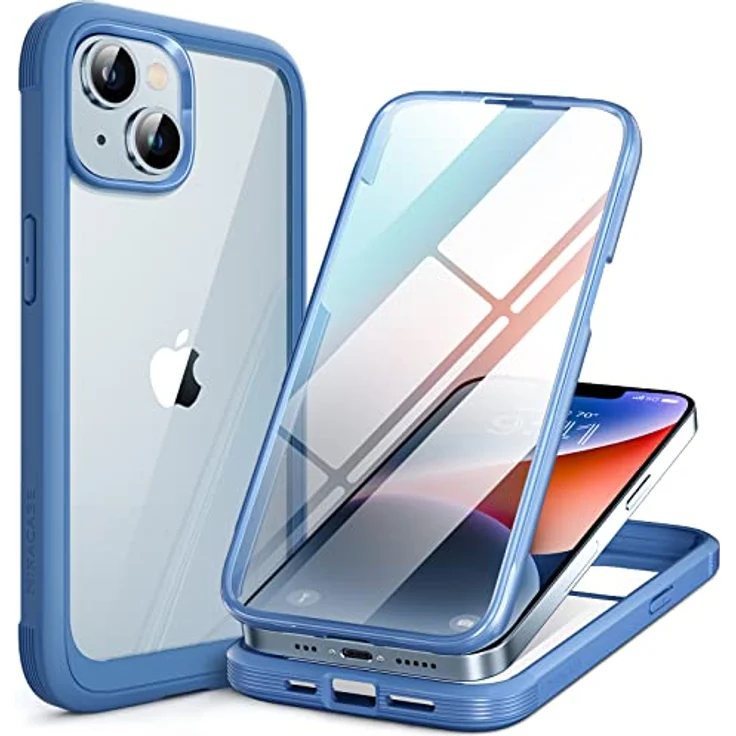 Miracase 360 Grad Hülle für iPhone 13/14 (6.1 Zoll), Ganzkörper Schutzhülle mit 9H Glas Displayschutzfolie, stoßfest, Blau – Bild 1