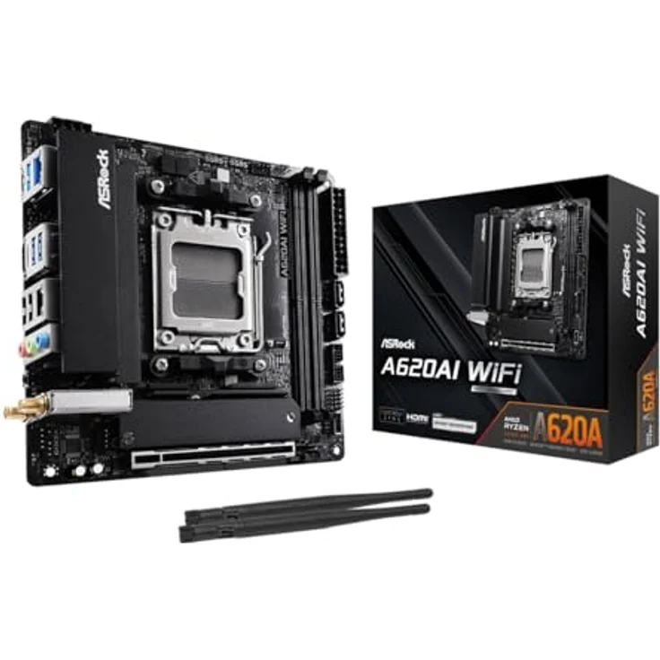 AsRock A620AI WiFi AM5 mITX Mainboard, DDR5 Unterstützung bis 128 GB, integriertes WLAN und Bluetooth, HDMI-Anschluss – Bild 1