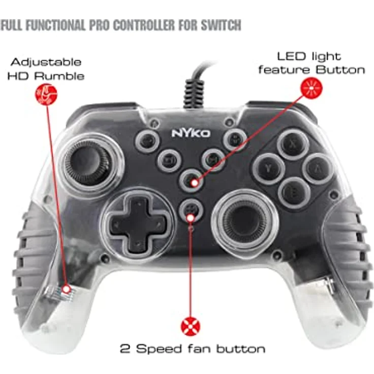 Nyko Air Glow Wired Controller für Nintendo Switch, ergonomischer Gaming Controller, schwarz – Bild 7