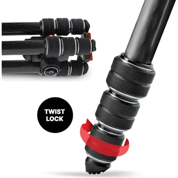 Manfrotto MKBFRTC4GTA-BH Befree GT Carbon Alpha Reisestativ Twist (Drehverschluss) mit Kugelkopf, inkl. Tasche, speziell für Sony Kameras aus Carbon (Traglast: 10kg, Packmaß: 43cm, Gewicht: 1,55kg) – Bild 6