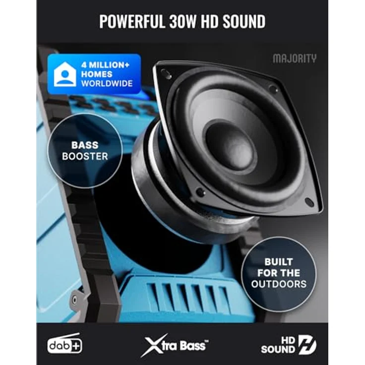 MAJORITY Landbeach Baustellenradio, DAB Radio mit Bluetooth, 10.000mAh Akku, 28 Stunden Laufzeit, IP54 staub- und wasserdicht, 30W Lautsprecher, USB-Powerbank – Bild 4