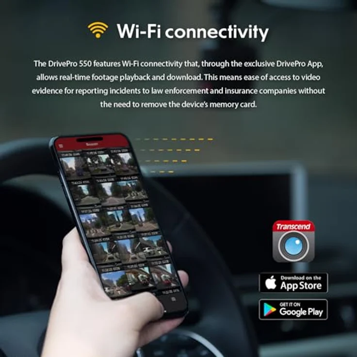 Transcend DrivePro 550 Dashcam, 2K Ultra HD, 128GB MicroSD, Schwarz, mit GPS und WLAN – Bild 8