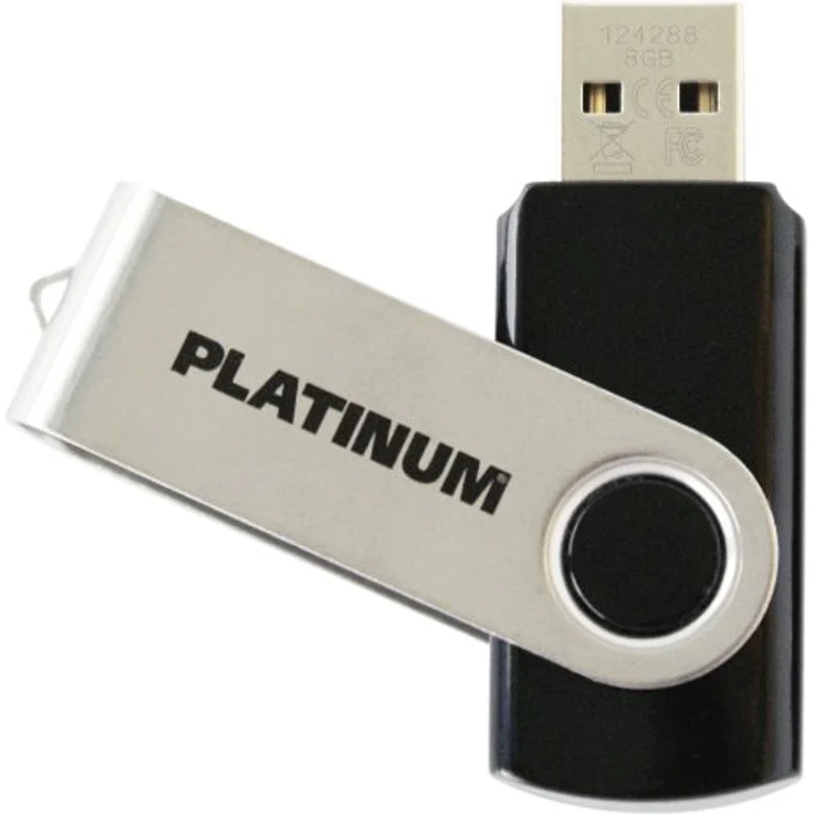 Platinum TWS USB-Stick 8 GB USB 2.0 USB-Flash-Laufwerk - Speicher-Stick in schwarz-Silber inkl. Öse zur Befestigung am Schlüsselanhänger – Bild 2
