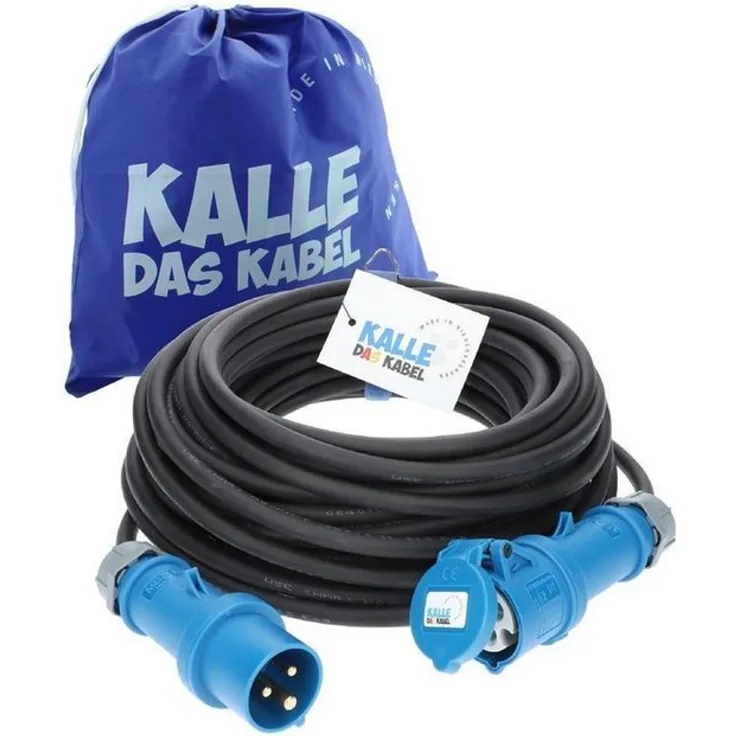 KALLE DAS KABEL Kalle Verlängerungskabel CEE 230V 16A 2,5mm² IP44 25 Meter, Gummikabel H07RN-F 3G, blau