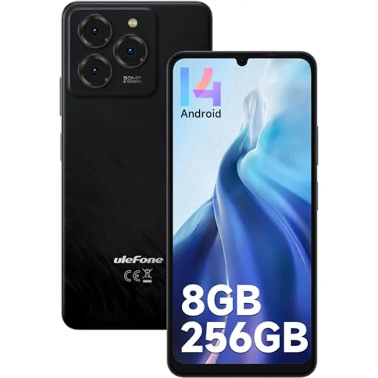 Ulefone Note 20 Pro Smartphone 8GB+256GB/1TB Erweiterbar, 50MP Kamera, Octa Core, 6000mAh, 6.75" HD+ Display 90Hz 4G Dual SIM, Schwarz