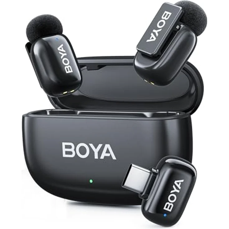 Boya Mini 2-02 (Black), drahtloses Mikrofonsystem mit 1x RX USB-C und 2x TX, ideal für Vlogging und Interviews – Bild 1