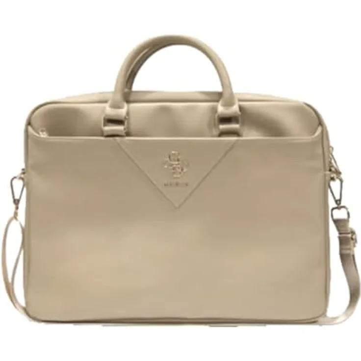 CG Mobile Guess Tasche GUCB15ZPGSTEGD, 16" Laptoptasche aus Öko-Leder in Hellgold mit 4G Triangle Design, 2 große und 2 kleine Fächer