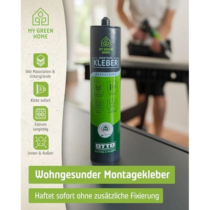 My Green Home Montagekleber 300ml, sofort haftend, extrem langlebig, für alle Materialien, temperaturbeständig, emissionsarm, weiß – Bild 2