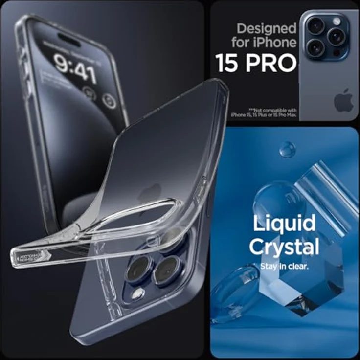 Spigen Liquid Crystal Hülle Kompatibel mit iPhone 15 Pro - Crystal Clear Transparentes TPU Material, Schutzrand für Display und Kamera, Air Cushion Technologie, Mikro Punkt Technologie, passgenau für alle Anschlüsse – Bild 2