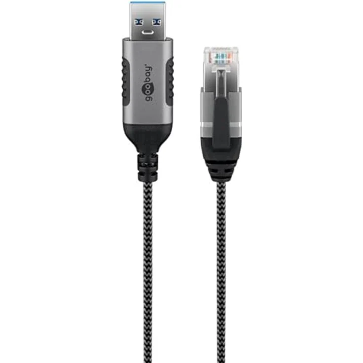 Goobay Ethernet-Kabel USB-A 3.0 auf RJ45 Slim, 5 m, CAT 6, bis zu 1 Gbit/s, schwarz-silber – Bild 2