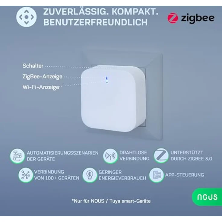 Nous Smart Home Gateway E1 ZigBee, Smart Home Hub mit Sprachsteuerung, Weiss – Bild 2