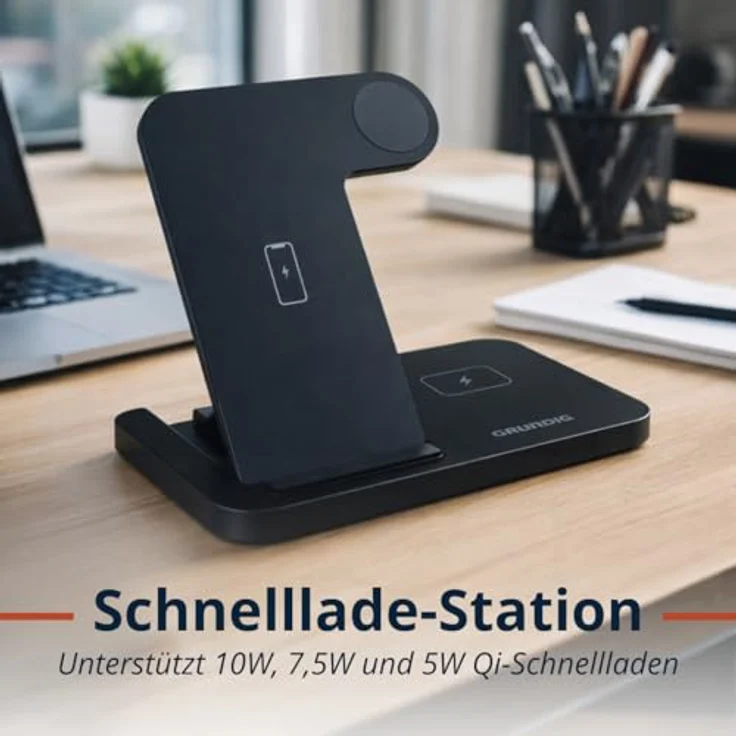 Grundig 3-in-1 Kabellose Ladestation für Apple Watch und iPhone – Faltbares Qi Ladegerät für Smartphone, Smartwatch und Kopfhörer mit Schutzfunktion und LED-Anzeige – Bild 4
