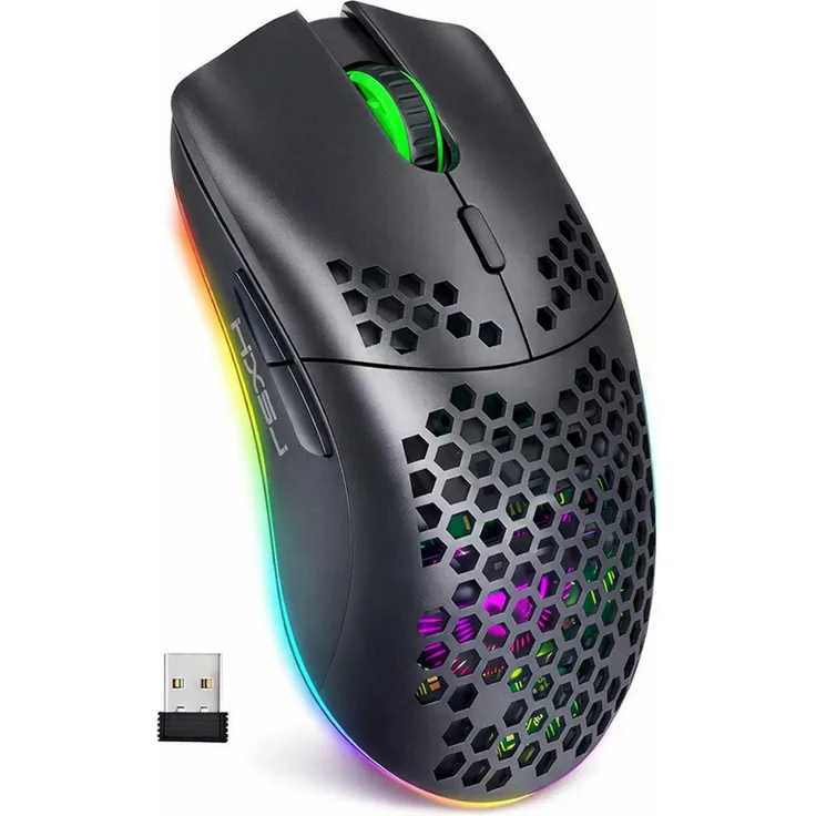 RUHE RGB Gaming Maus kabellos, 3600 dpi, Wireless mit 6 Tasten, Plug & Play, Schwarz/Weiß