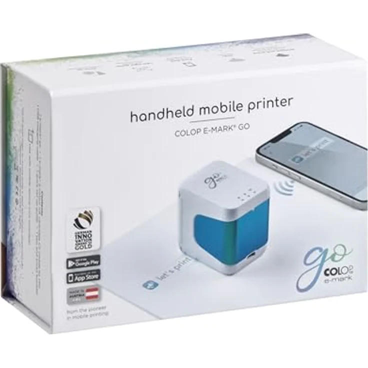 Colop e-Mark go, kompakter tragbarer Drucker, mobiles Beschriftungsgerät, vollfarbige Abdrucke auf saugenden Oberflächen, kostenlose App, weiß, 73,5 x 54,5 x 63,5 mm – Bild 2