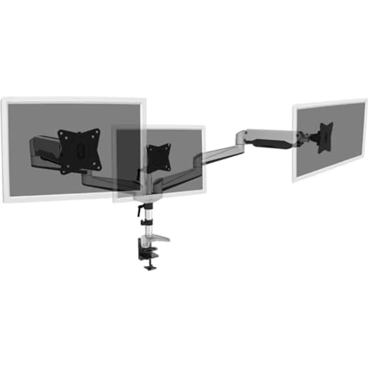 DIGITUS Monitor-Halterung - Klemme & Gasdruckfeder - 3 Monitore - Bis 27 Zoll - Bis 3x 6 kg - VESA 75 & 100 - Silber – Bild 2